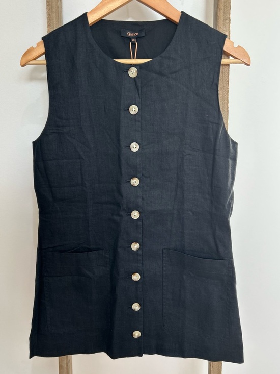 Quince Tops - Quince Black European Linen Longline Vest Button-Front Top Size XS NWT Old Money